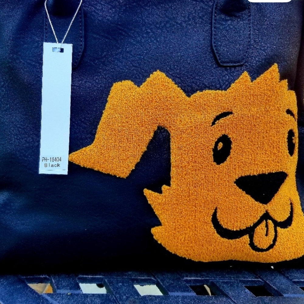 Stylish Navy Tote with Golden Dog Design - Picture 4 of 9